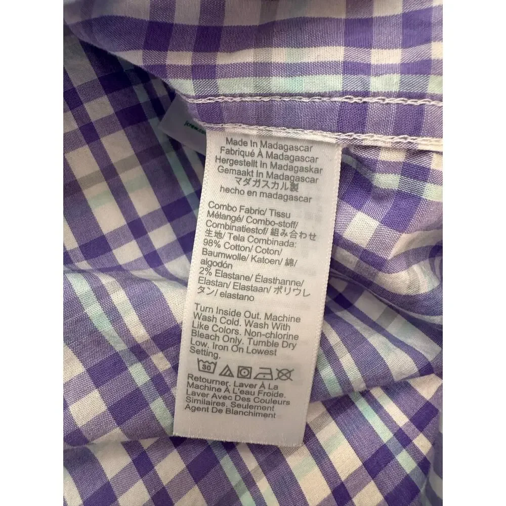 J.CREW Flex Washed Purple Green Plaid Slim Untucked Shirt Size Large Mens #BE213